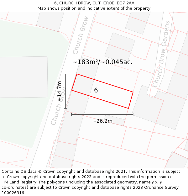 6, CHURCH BROW, CLITHEROE, BB7 2AA: Plot and title map