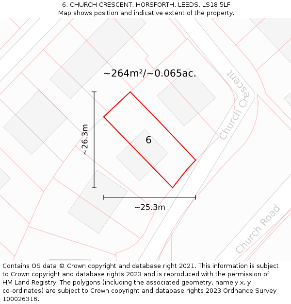 6, CHURCH CRESCENT, HORSFORTH, LEEDS, LS18 5LF: Plot and title map