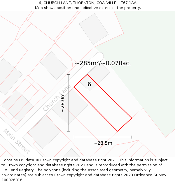 6, CHURCH LANE, THORNTON, COALVILLE, LE67 1AA: Plot and title map