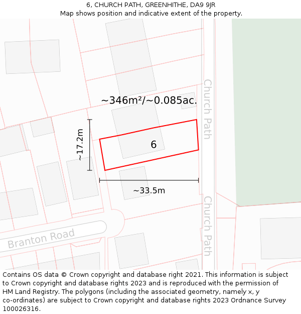 6, CHURCH PATH, GREENHITHE, DA9 9JR: Plot and title map