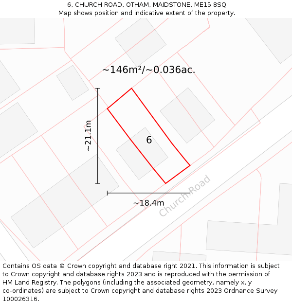 6, CHURCH ROAD, OTHAM, MAIDSTONE, ME15 8SQ: Plot and title map