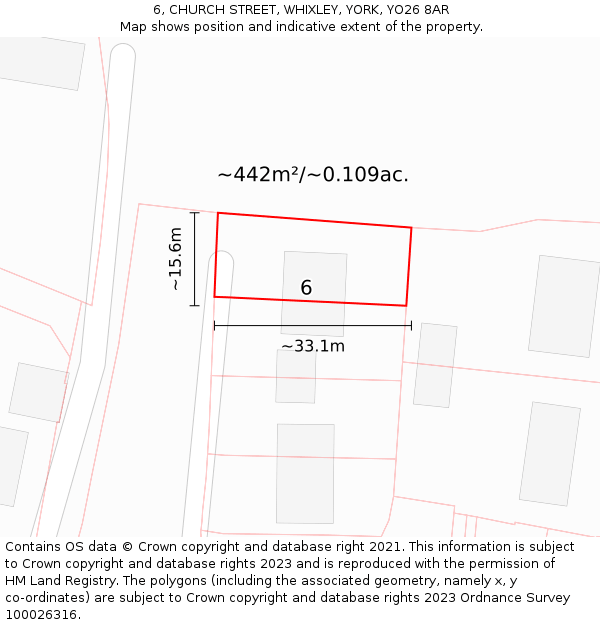 6, CHURCH STREET, WHIXLEY, YORK, YO26 8AR: Plot and title map