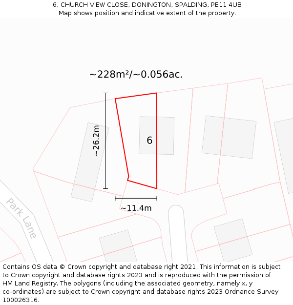6, CHURCH VIEW CLOSE, DONINGTON, SPALDING, PE11 4UB: Plot and title map