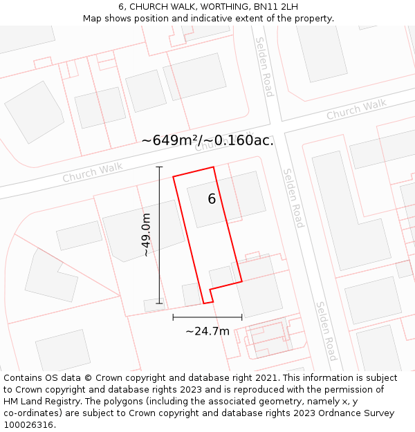 6, CHURCH WALK, WORTHING, BN11 2LH: Plot and title map