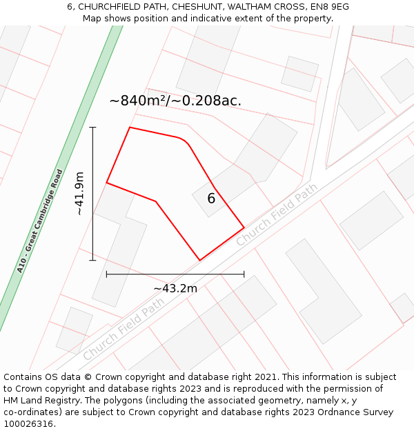 6, CHURCHFIELD PATH, CHESHUNT, WALTHAM CROSS, EN8 9EG: Plot and title map