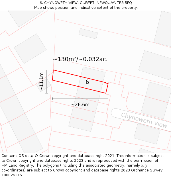 6, CHYNOWETH VIEW, CUBERT, NEWQUAY, TR8 5FQ: Plot and title map