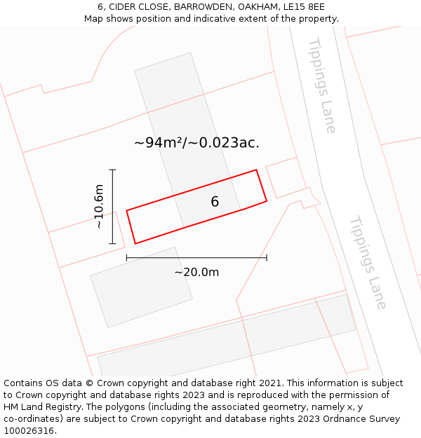 6, CIDER CLOSE, BARROWDEN, OAKHAM, LE15 8EE: Plot and title map