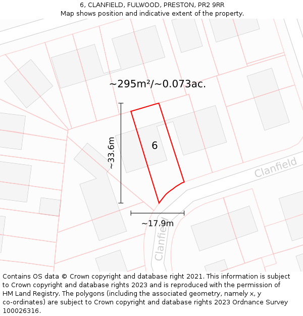 6, CLANFIELD, FULWOOD, PRESTON, PR2 9RR: Plot and title map