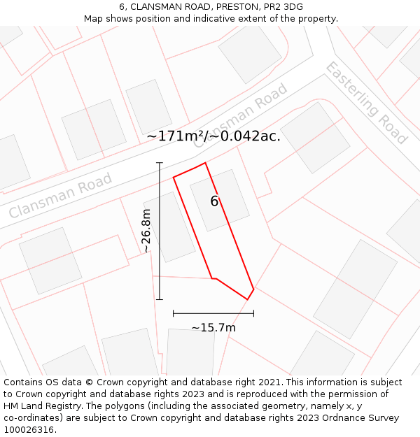 6, CLANSMAN ROAD, PRESTON, PR2 3DG: Plot and title map