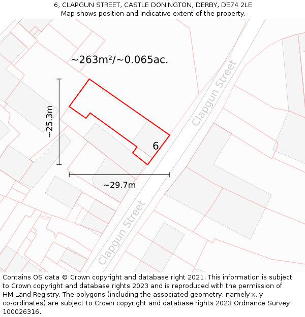 6, CLAPGUN STREET, CASTLE DONINGTON, DERBY, DE74 2LE: Plot and title map