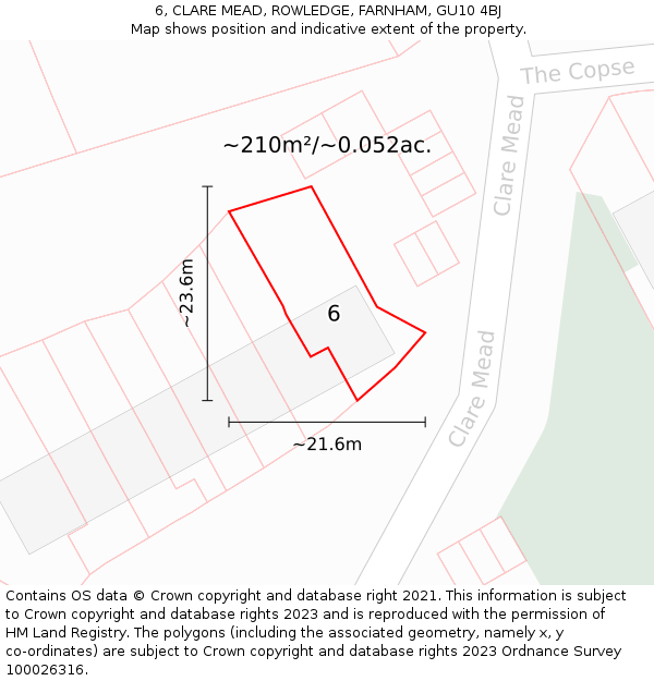 6, CLARE MEAD, ROWLEDGE, FARNHAM, GU10 4BJ: Plot and title map