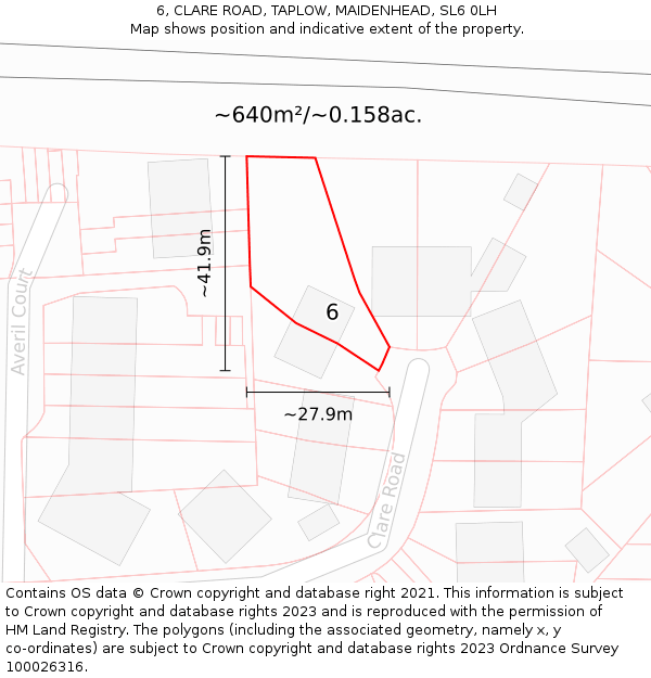 6, CLARE ROAD, TAPLOW, MAIDENHEAD, SL6 0LH: Plot and title map