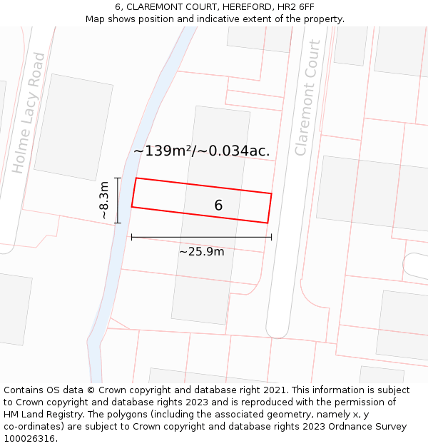 6, CLAREMONT COURT, HEREFORD, HR2 6FF: Plot and title map