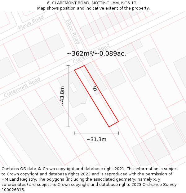 6, CLAREMONT ROAD, NOTTINGHAM, NG5 1BH: Plot and title map