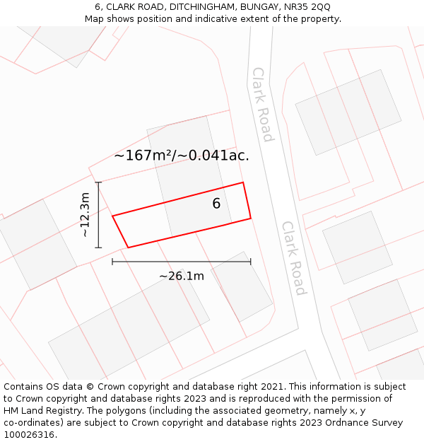 6, CLARK ROAD, DITCHINGHAM, BUNGAY, NR35 2QQ: Plot and title map