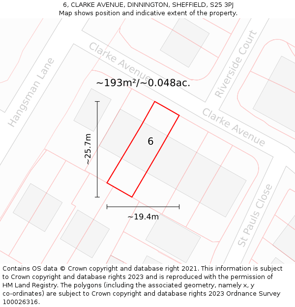 6, CLARKE AVENUE, DINNINGTON, SHEFFIELD, S25 3PJ: Plot and title map