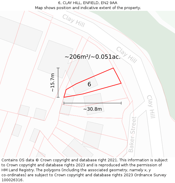 6, CLAY HILL, ENFIELD, EN2 9AA: Plot and title map