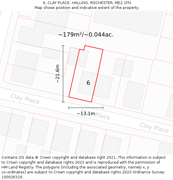 6, CLAY PLACE, HALLING, ROCHESTER, ME2 1FN: Plot and title map