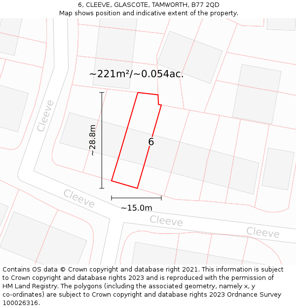 6, CLEEVE, GLASCOTE, TAMWORTH, B77 2QD: Plot and title map