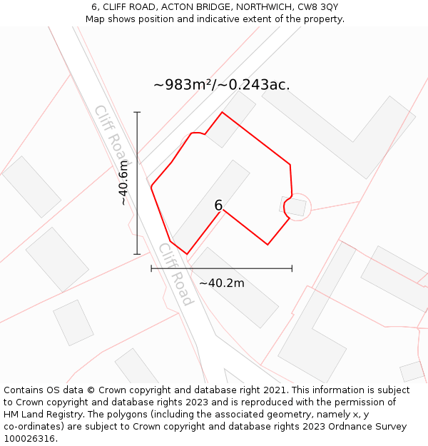 6, CLIFF ROAD, ACTON BRIDGE, NORTHWICH, CW8 3QY: Plot and title map