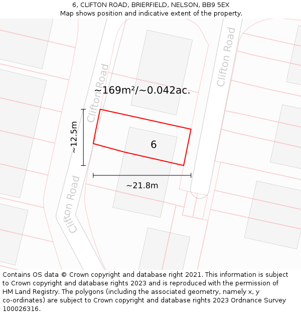 6, CLIFTON ROAD, BRIERFIELD, NELSON, BB9 5EX: Plot and title map