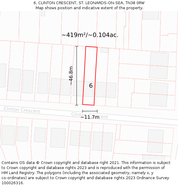 6, CLINTON CRESCENT, ST. LEONARDS-ON-SEA, TN38 0RW: Plot and title map