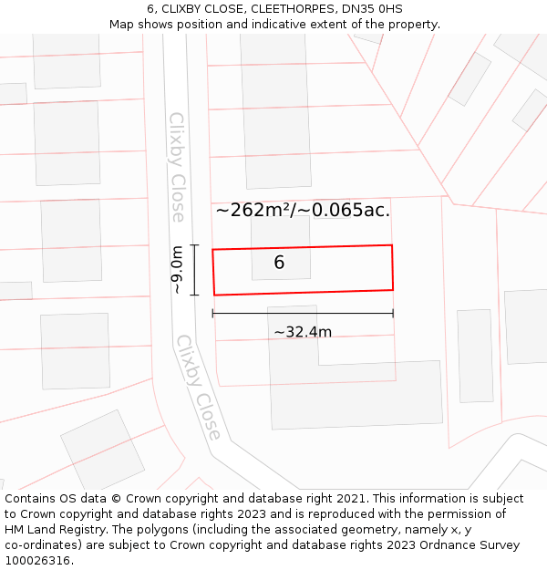 6, CLIXBY CLOSE, CLEETHORPES, DN35 0HS: Plot and title map