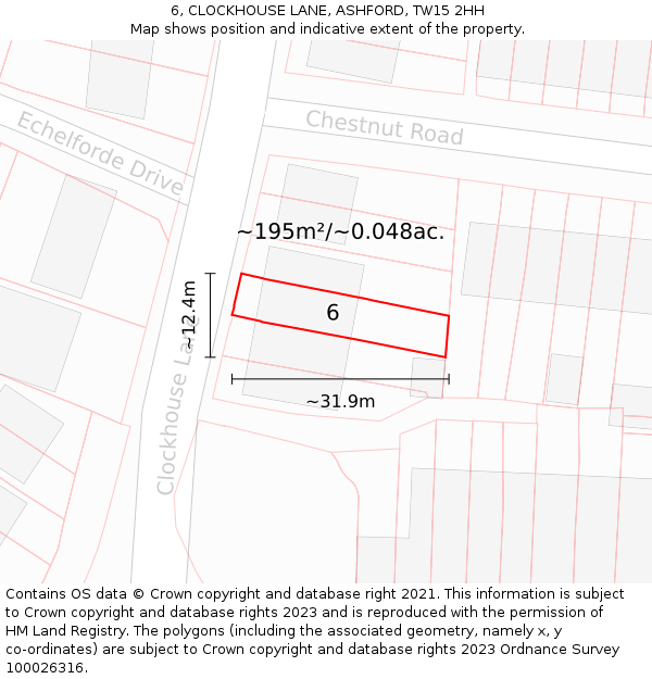 6, CLOCKHOUSE LANE, ASHFORD, TW15 2HH: Plot and title map