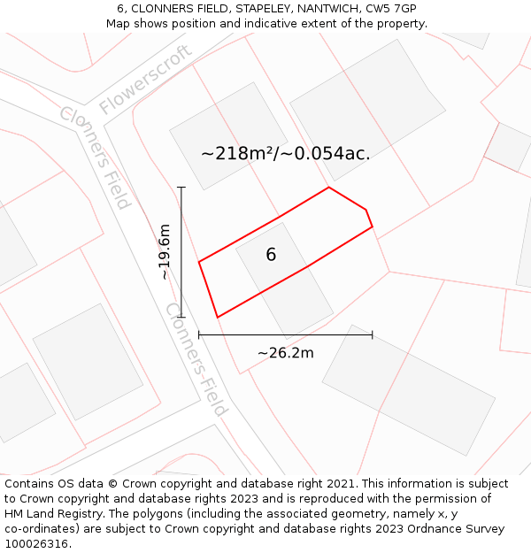 6, CLONNERS FIELD, STAPELEY, NANTWICH, CW5 7GP: Plot and title map