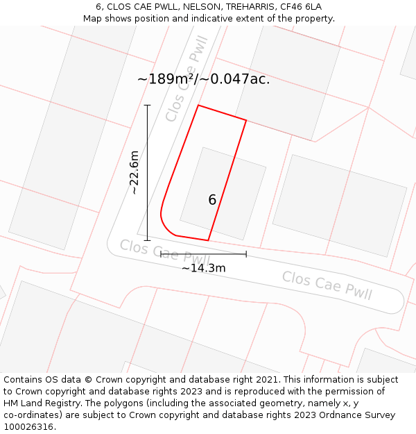 6, CLOS CAE PWLL, NELSON, TREHARRIS, CF46 6LA: Plot and title map