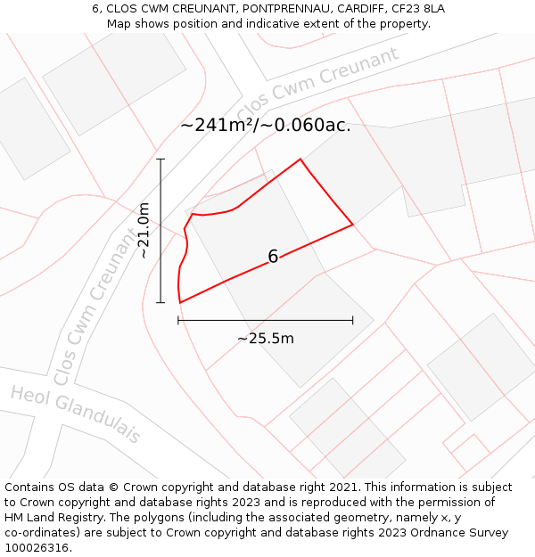 6, CLOS CWM CREUNANT, PONTPRENNAU, CARDIFF, CF23 8LA: Plot and title map