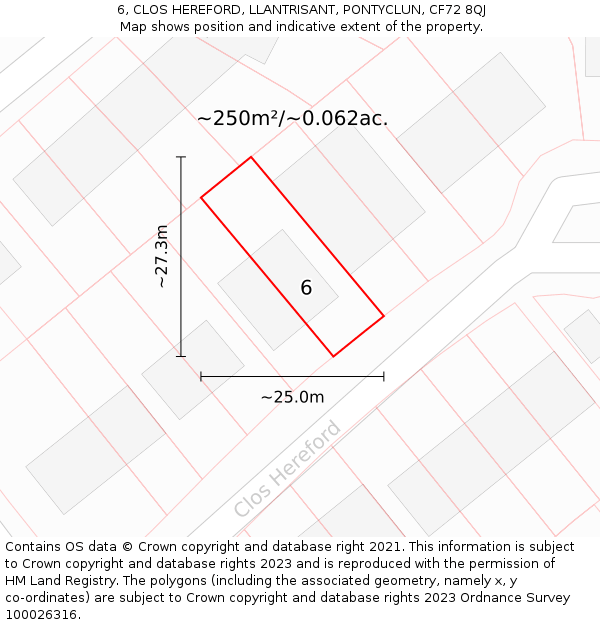 6, CLOS HEREFORD, LLANTRISANT, PONTYCLUN, CF72 8QJ: Plot and title map