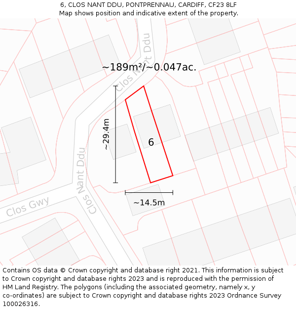 6, CLOS NANT DDU, PONTPRENNAU, CARDIFF, CF23 8LF: Plot and title map