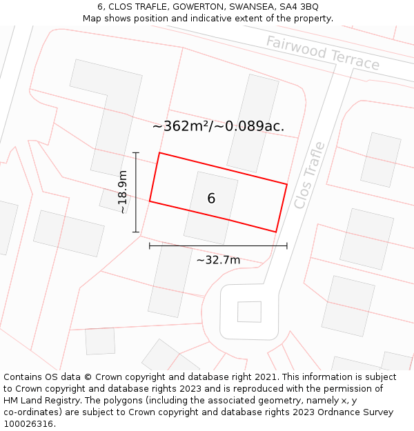 6, CLOS TRAFLE, GOWERTON, SWANSEA, SA4 3BQ: Plot and title map