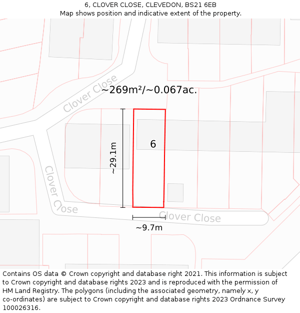 6, CLOVER CLOSE, CLEVEDON, BS21 6EB: Plot and title map