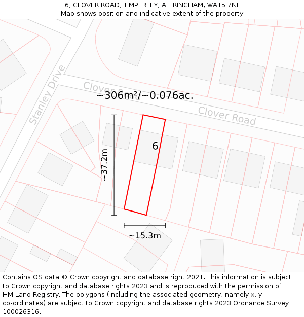 6, CLOVER ROAD, TIMPERLEY, ALTRINCHAM, WA15 7NL: Plot and title map