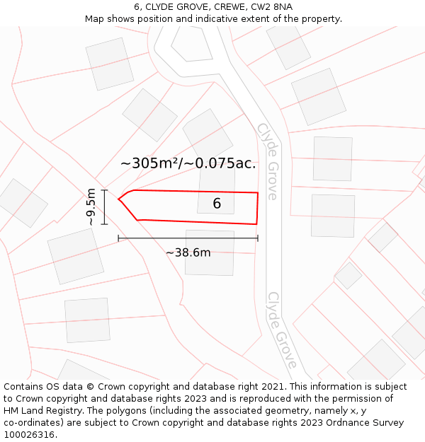 6, CLYDE GROVE, CREWE, CW2 8NA: Plot and title map