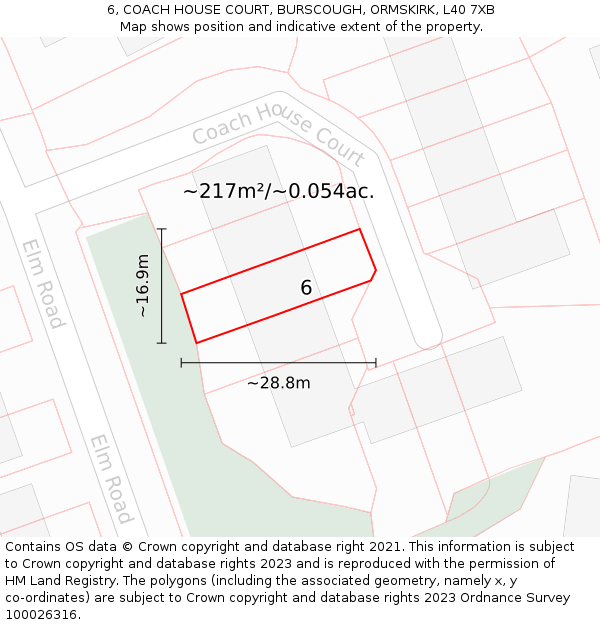 6, COACH HOUSE COURT, BURSCOUGH, ORMSKIRK, L40 7XB: Plot and title map