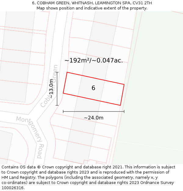 6, COBHAM GREEN, WHITNASH, LEAMINGTON SPA, CV31 2TH: Plot and title map