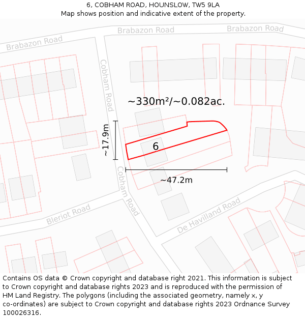 6, COBHAM ROAD, HOUNSLOW, TW5 9LA: Plot and title map