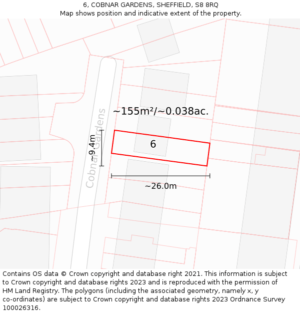6, COBNAR GARDENS, SHEFFIELD, S8 8RQ: Plot and title map