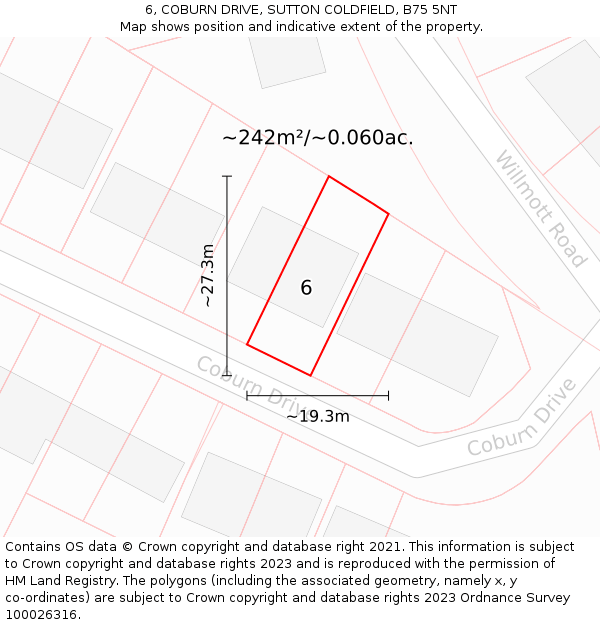 6, COBURN DRIVE, SUTTON COLDFIELD, B75 5NT: Plot and title map