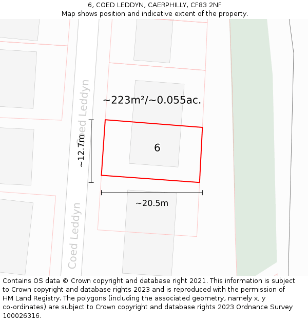 6, COED LEDDYN, CAERPHILLY, CF83 2NF: Plot and title map