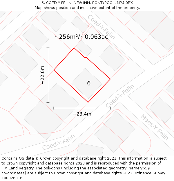 6, COED Y FELIN, NEW INN, PONTYPOOL, NP4 0BX: Plot and title map