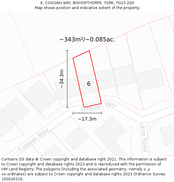 6, COGGAN WAY, BISHOPTHORPE, YORK, YO23 2QX: Plot and title map