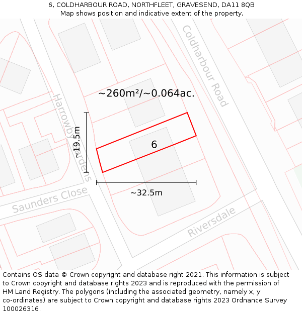 6, COLDHARBOUR ROAD, NORTHFLEET, GRAVESEND, DA11 8QB: Plot and title map
