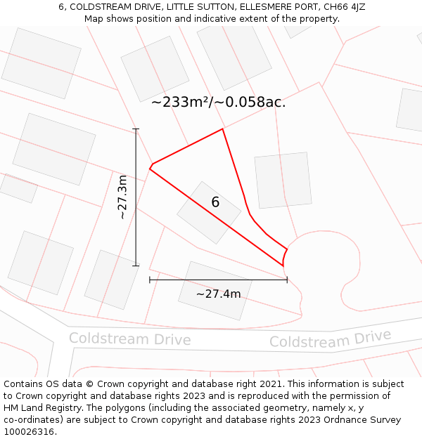 6, COLDSTREAM DRIVE, LITTLE SUTTON, ELLESMERE PORT, CH66 4JZ: Plot and title map