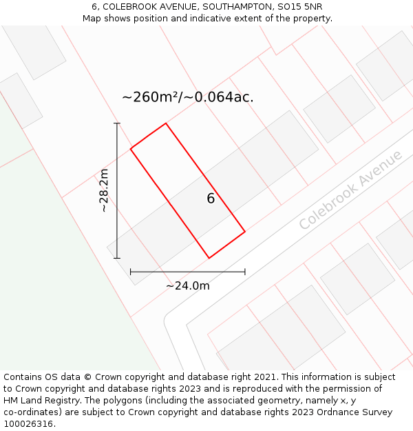 6, COLEBROOK AVENUE, SOUTHAMPTON, SO15 5NR: Plot and title map