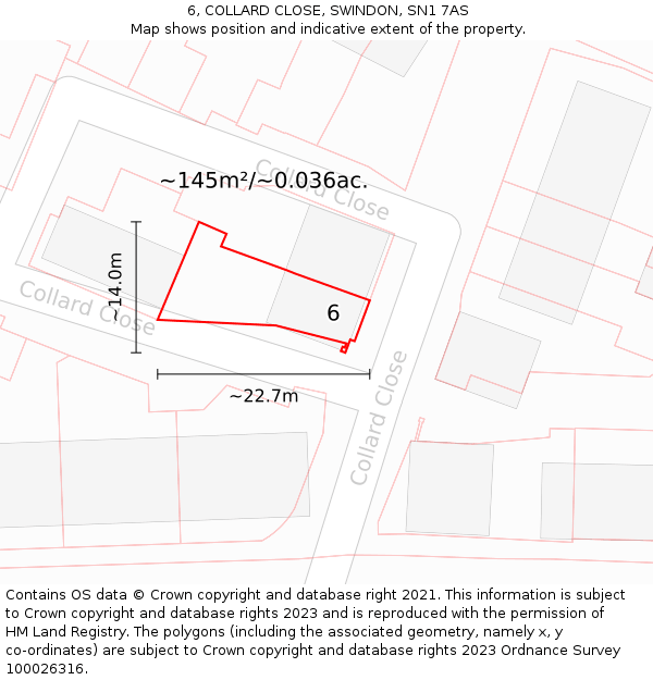 6, COLLARD CLOSE, SWINDON, SN1 7AS: Plot and title map