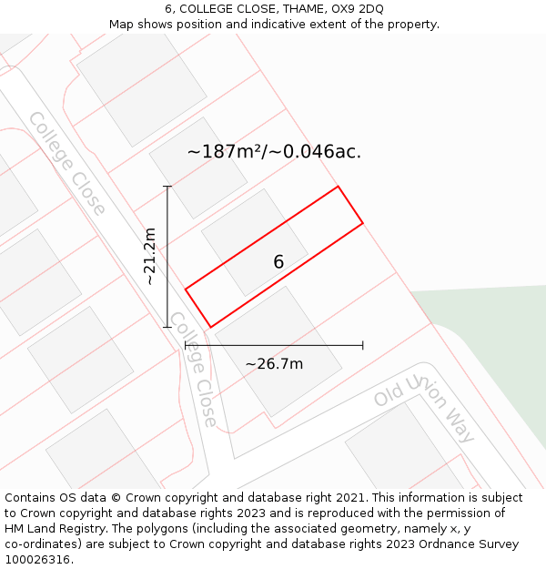 6, COLLEGE CLOSE, THAME, OX9 2DQ: Plot and title map